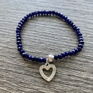 Midnight blue jade bracelet with pave heart and sterling silver.  One size
